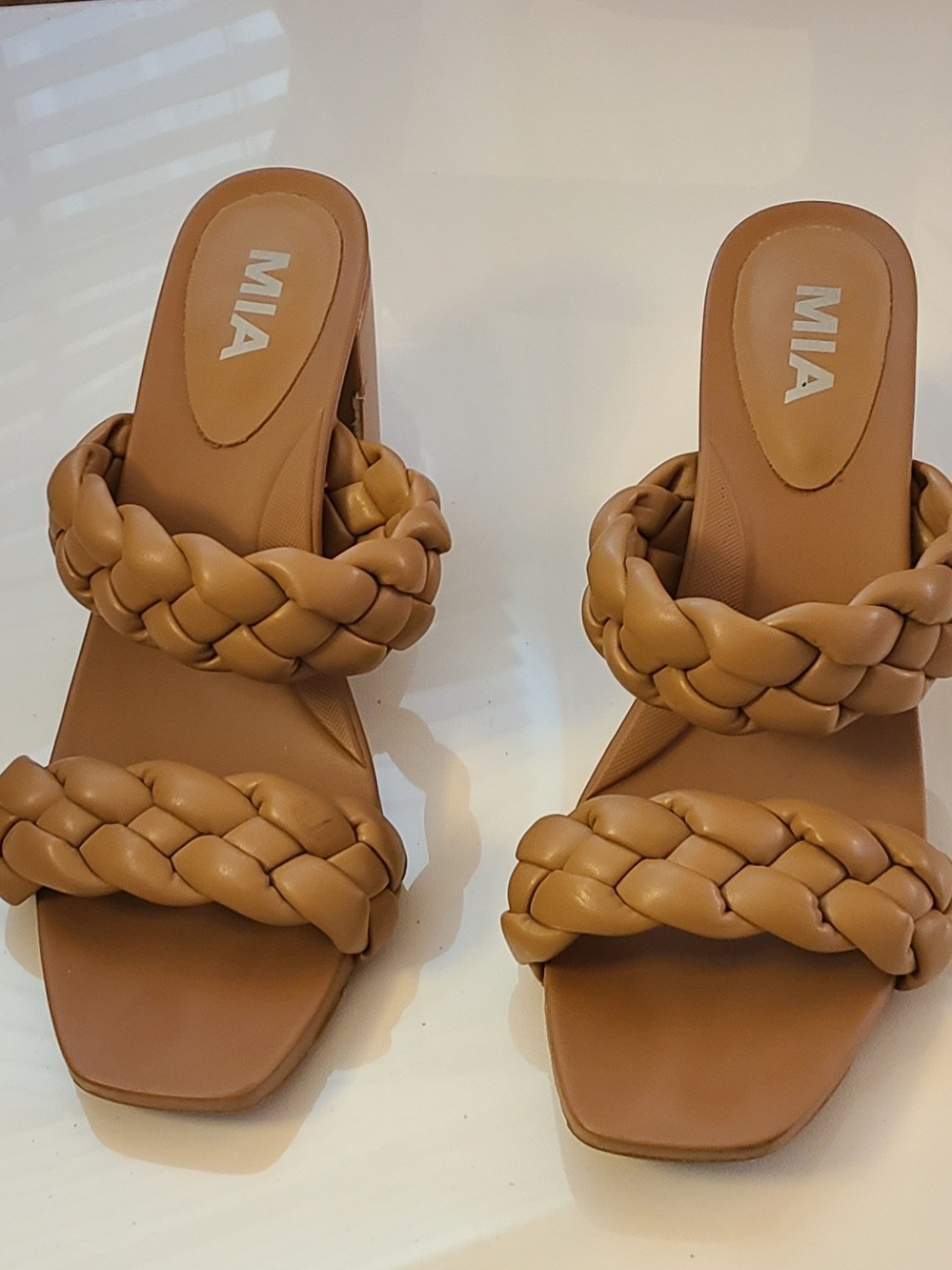 MIA Braided Double-Strap Slide Mules in Tan